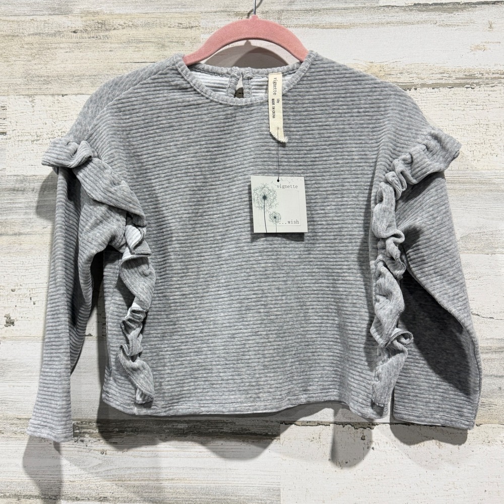 Vignette Ruffle Top Girls Size 10Y Gray Ribbed Velvet Coquette NWT